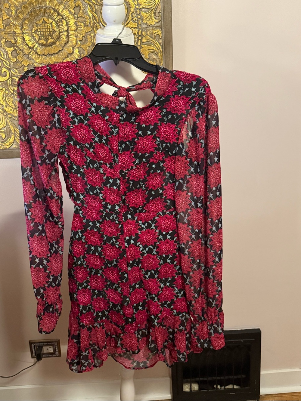For Love & Lemons Kate Floral Long Sleeve Mini Dress Medium
